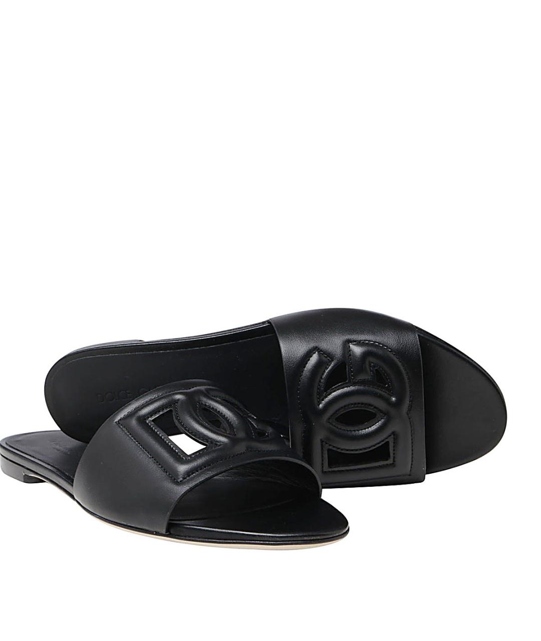 DOLCE&GABBANA Черные кожаные шлепанцы, фото 4