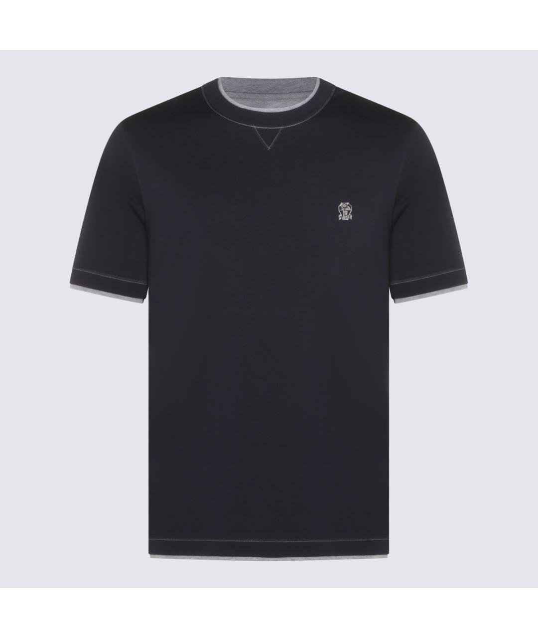 BRUNELLO CUCINELLI Темно-синяя хлопковая футболка, фото 2
