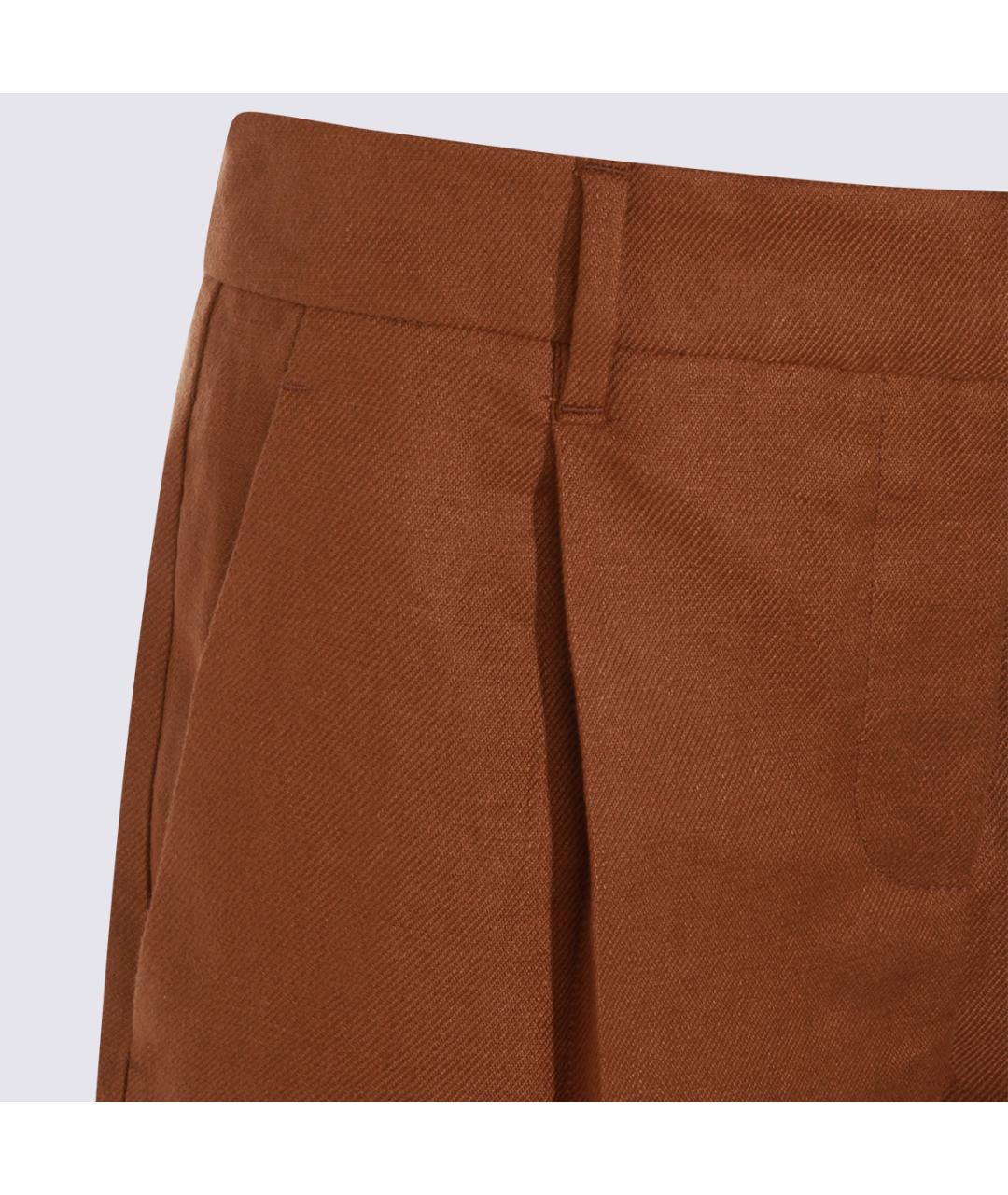 BRUNELLO CUCINELLI Коричневые льняные шорты, фото 4