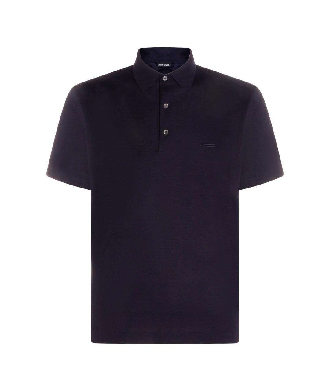 ZEGNA Темно-синее хлопковое поло с коротким рукавом, фото 1