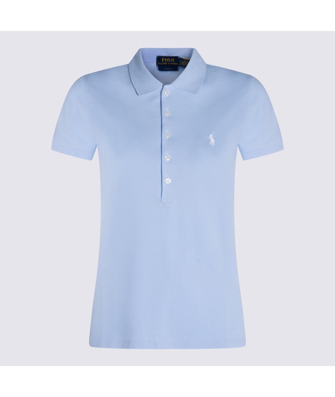 POLO RALPH LAUREN Голубая хлопко-эластановая футболка, фото 2