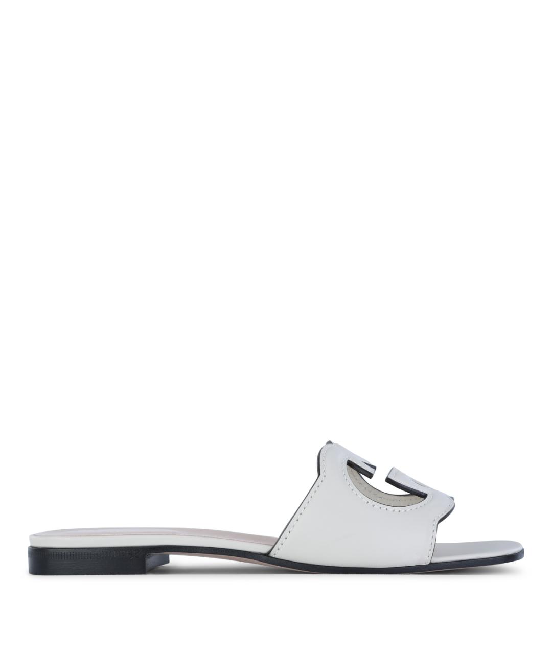 GUCCI Белые кожаные шлепанцы, фото 1