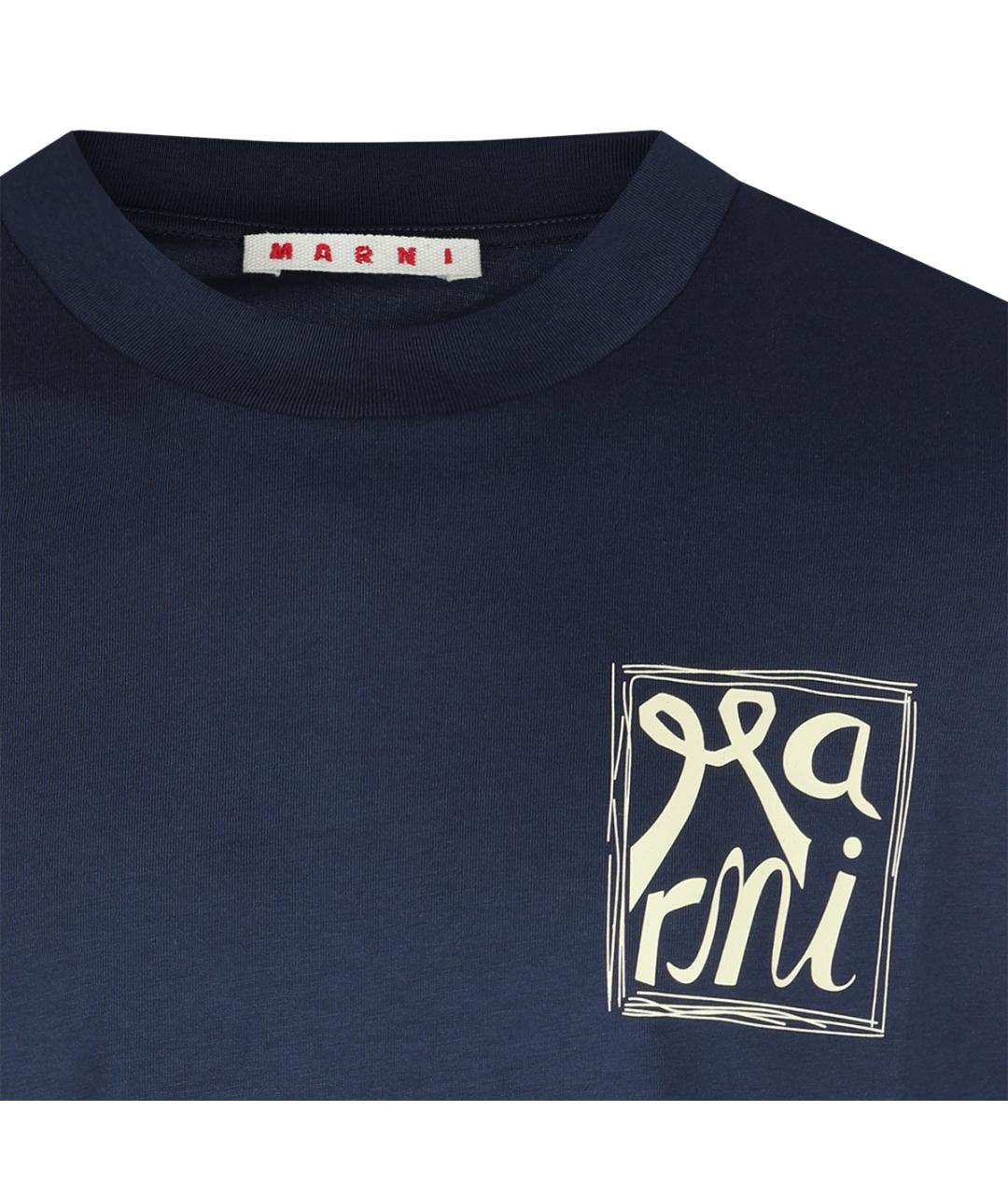 MARNI Темно-синяя хлопковая футболка, фото 3