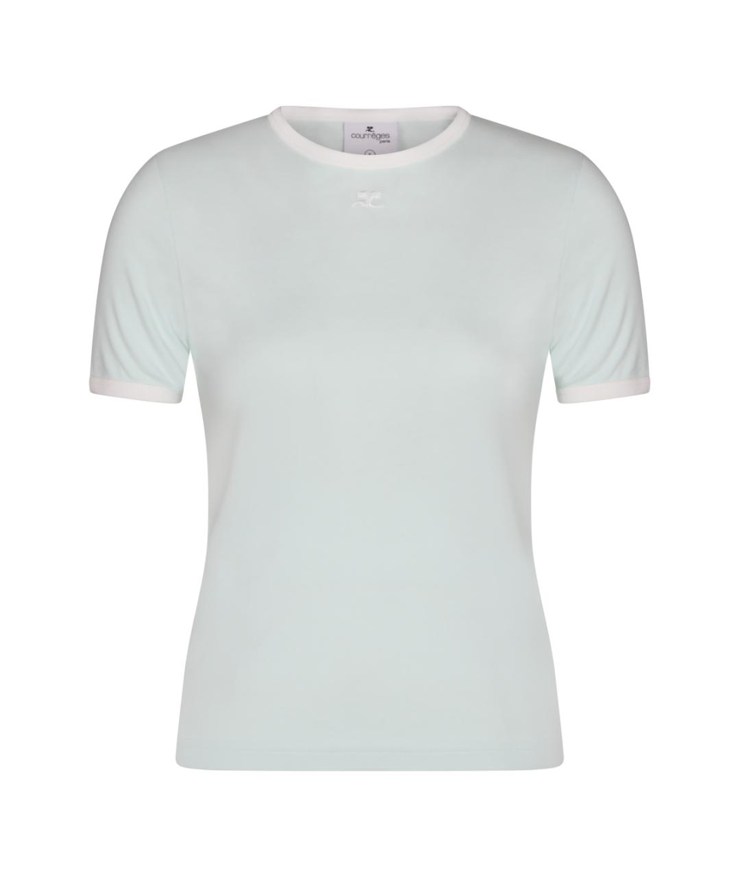 COURREGES Бирюзовая хлопковая футболка, фото 1