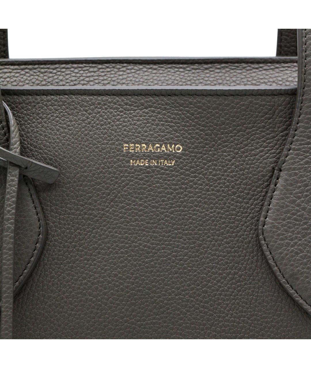 FERRAGAMO Серая кожаная сумка тоут, фото 4
