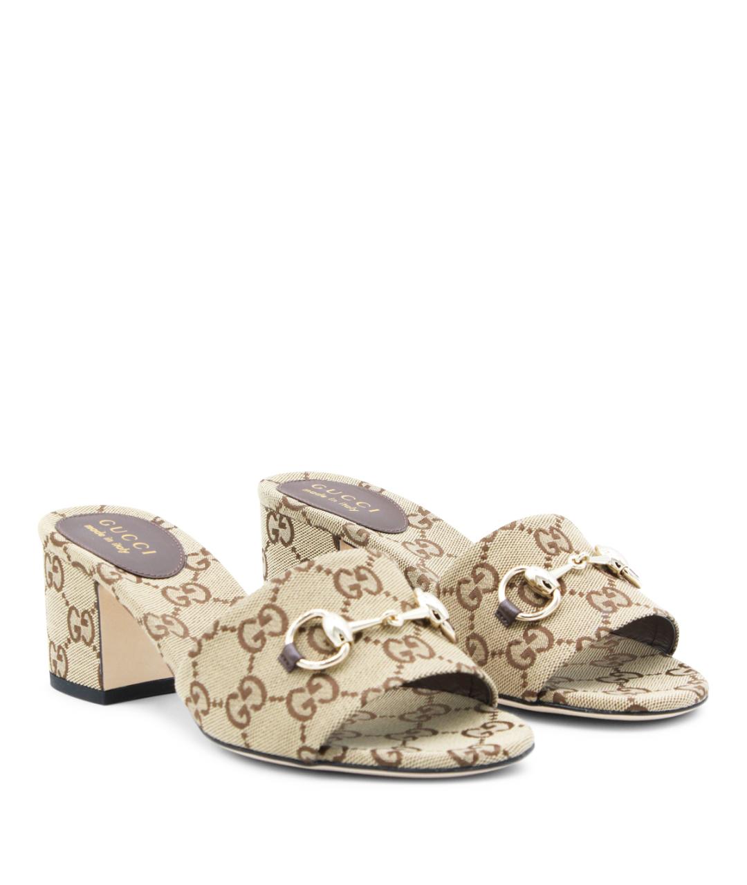 GUCCI Бежевые текстильные мюли, фото 2