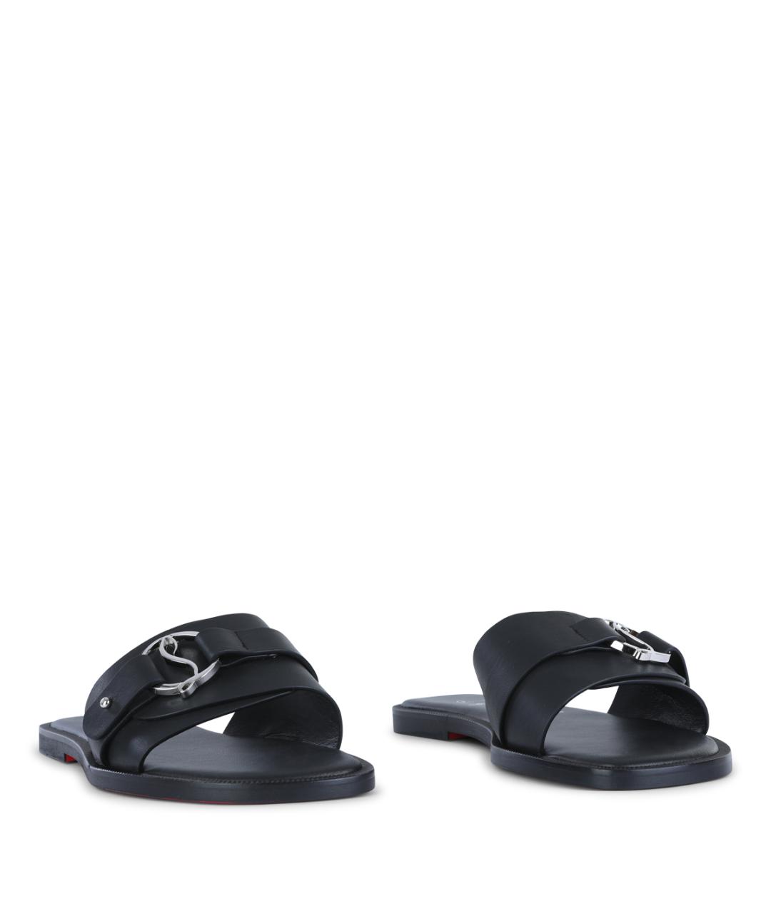 CHRISTIAN LOUBOUTIN Черные кожаные шлепанцы, фото 2