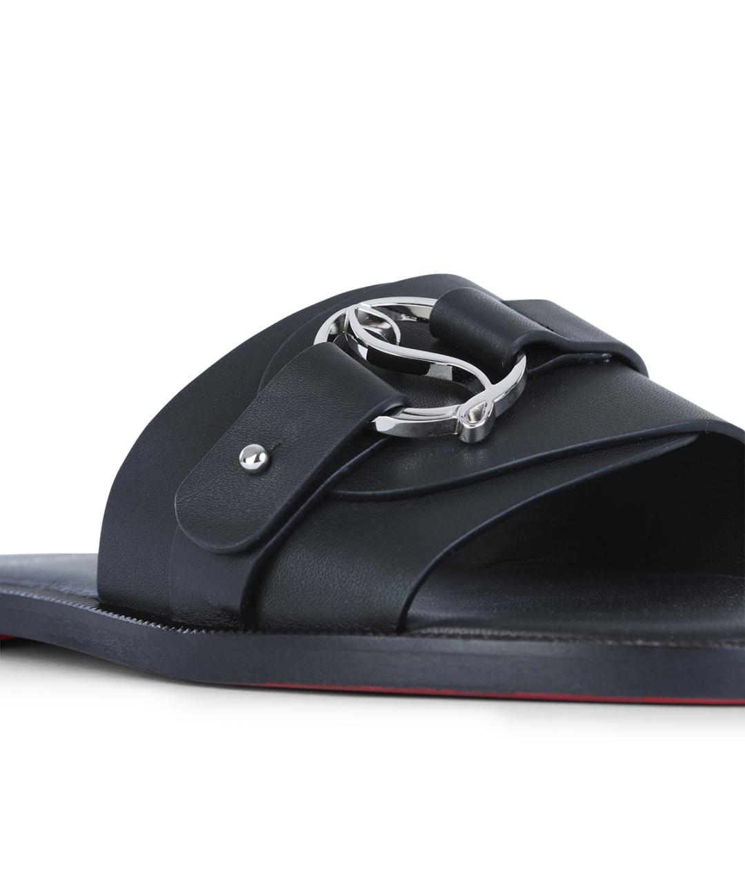 CHRISTIAN LOUBOUTIN Черные кожаные шлепанцы, фото 4