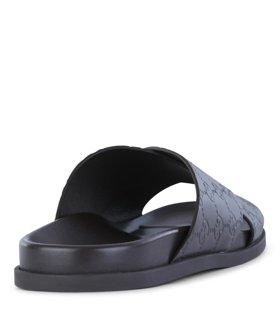 GUCCI Коричневые кожаные шлепанцы, фото 3