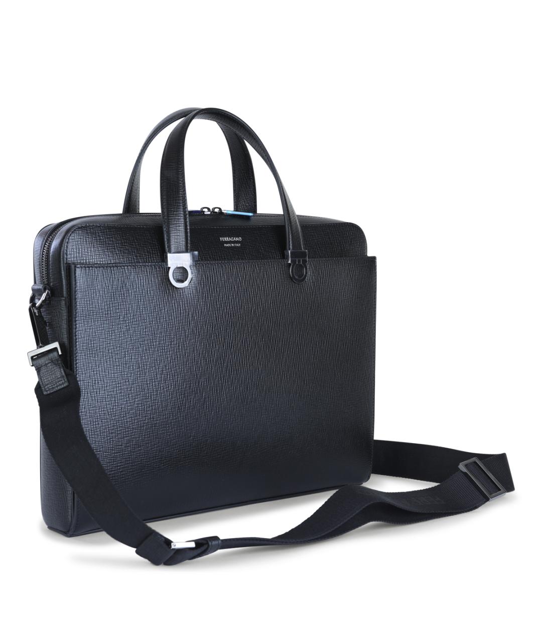 FERRAGAMO Черный кожаный портфель, фото 2