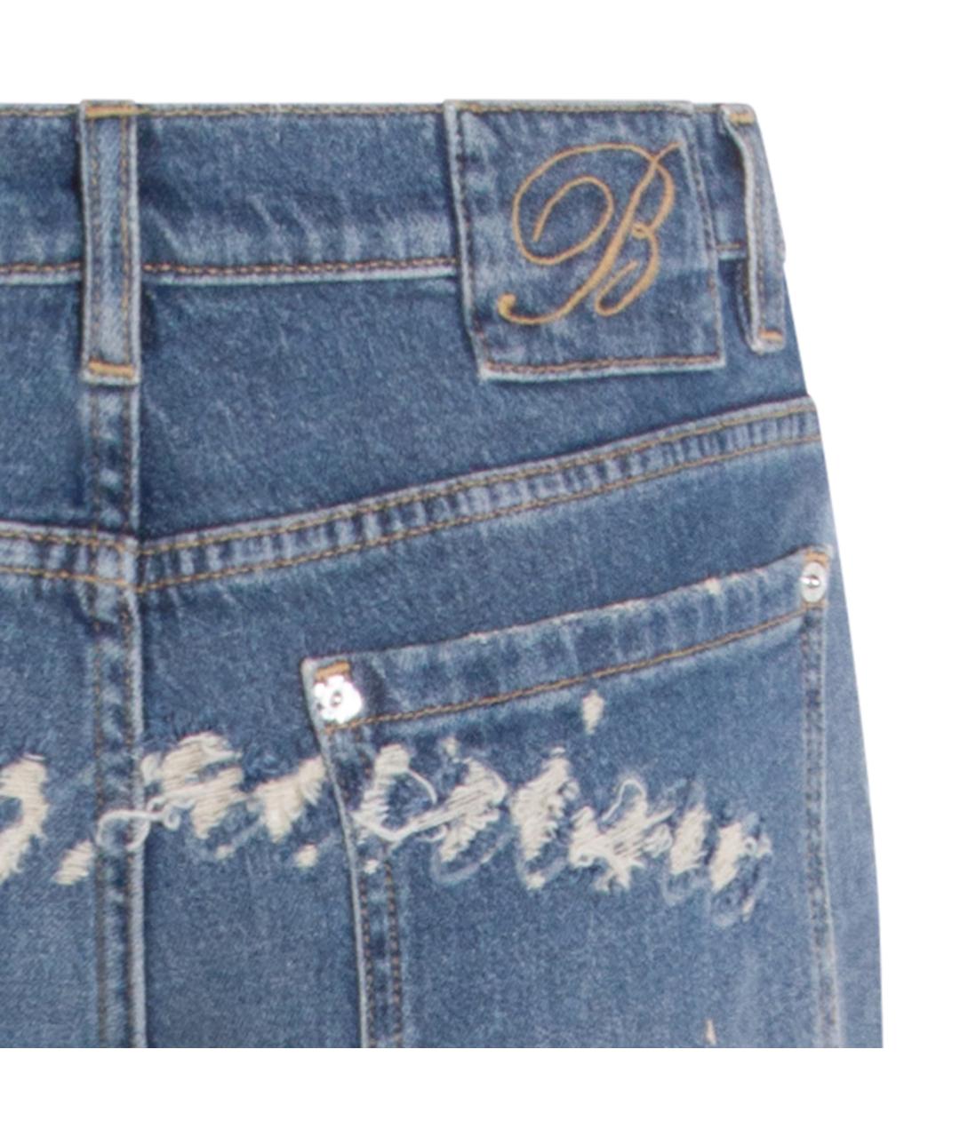 BLUMARINE Синие хлопко-эластановые прямые джинсы, фото 4