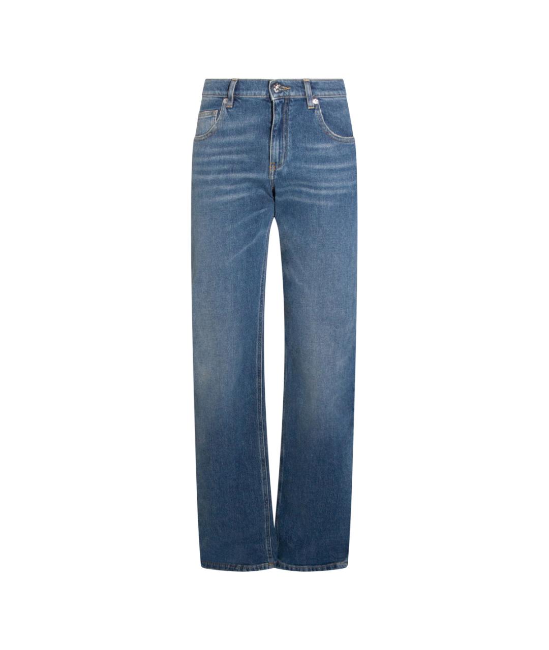 BLUMARINE Синие хлопко-эластановые прямые джинсы, фото 5