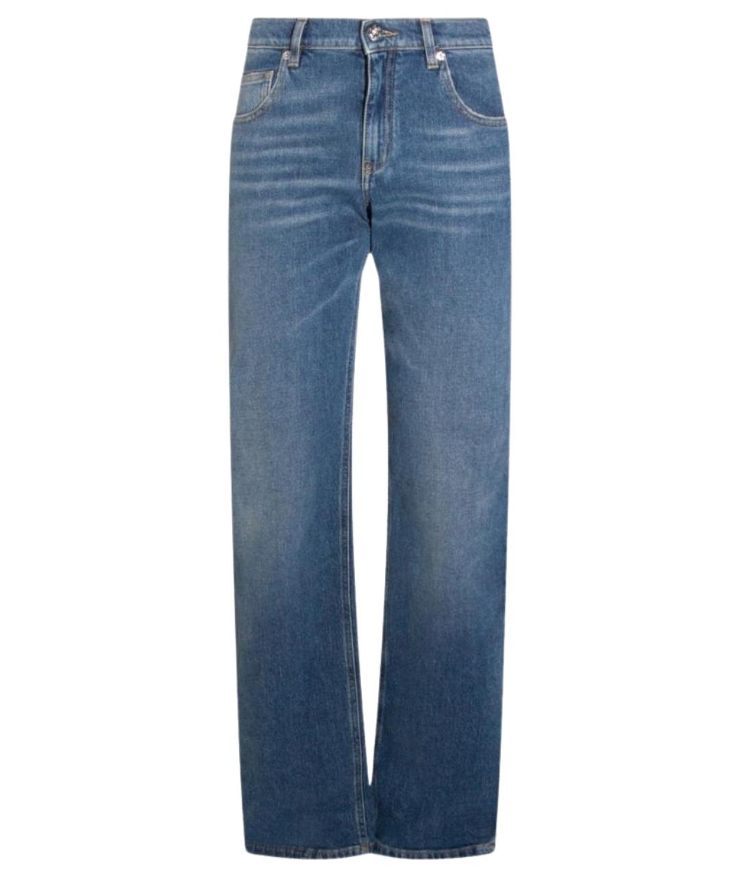 BLUMARINE Синие хлопко-эластановые прямые джинсы, фото 1