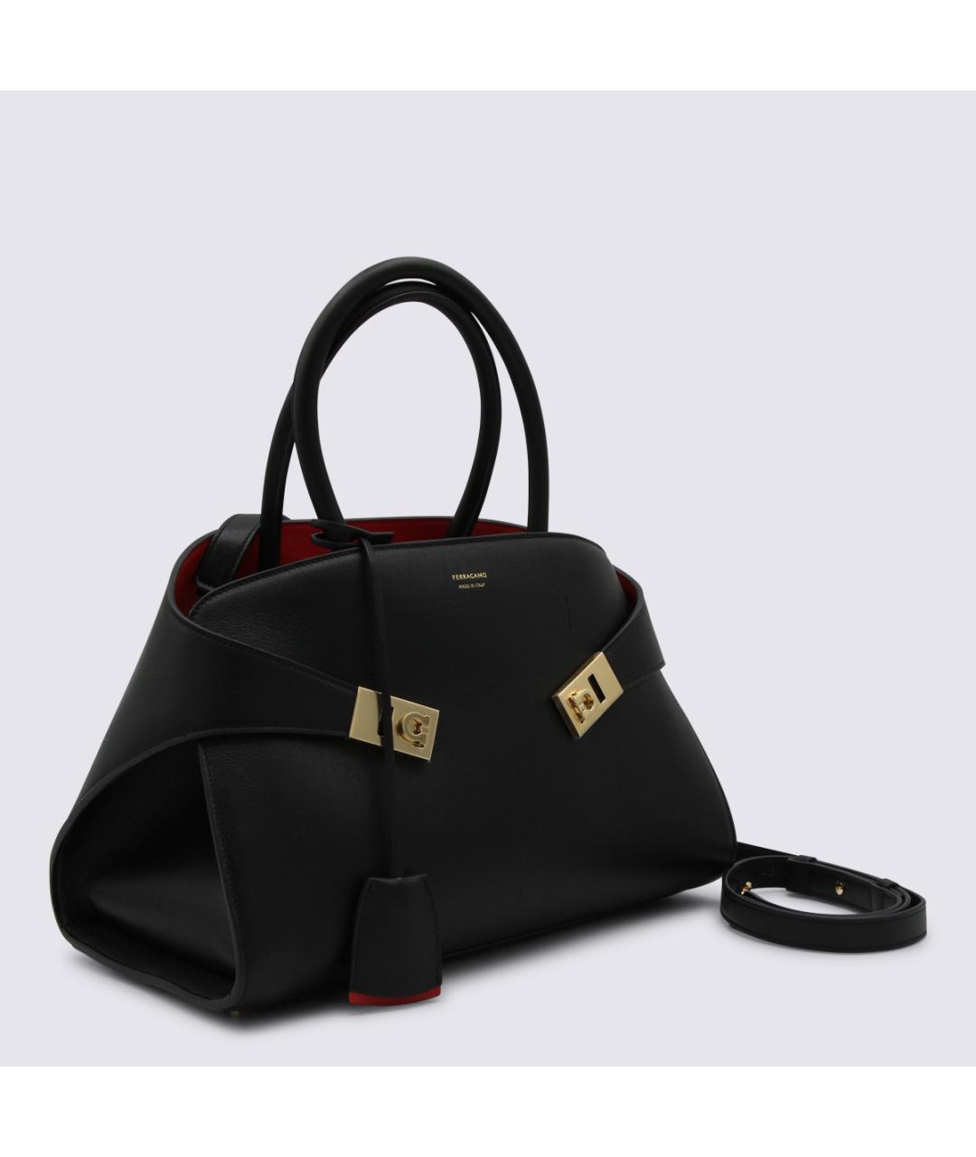 FERRAGAMO Черная кожаная сумка тоут, фото 3