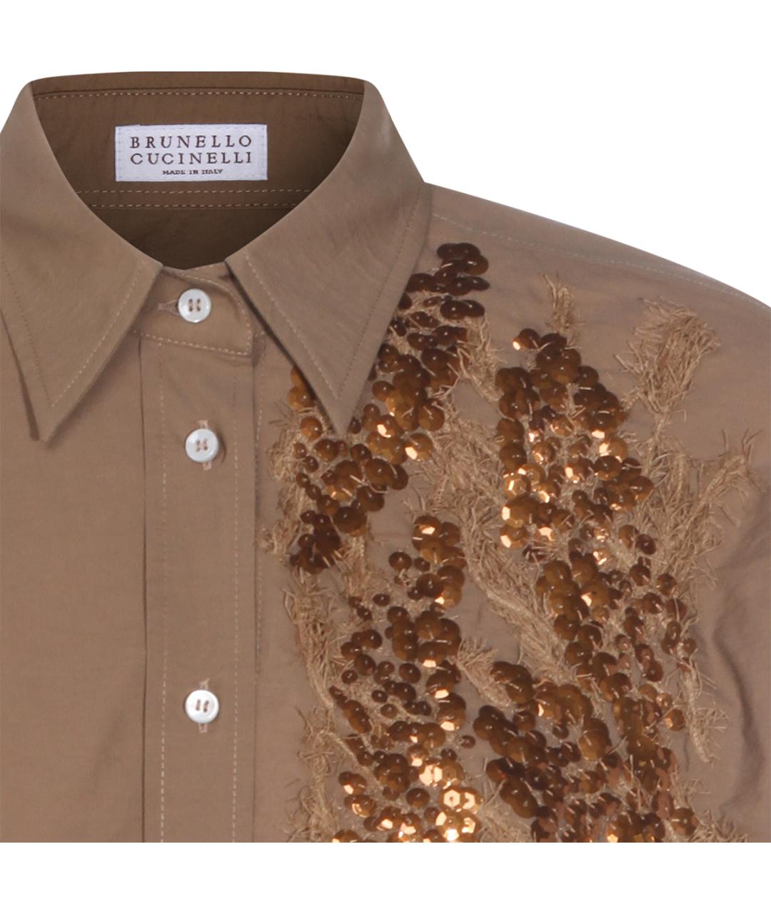 BRUNELLO CUCINELLI Бежевая хлопко-эластановая рубашка, фото 4