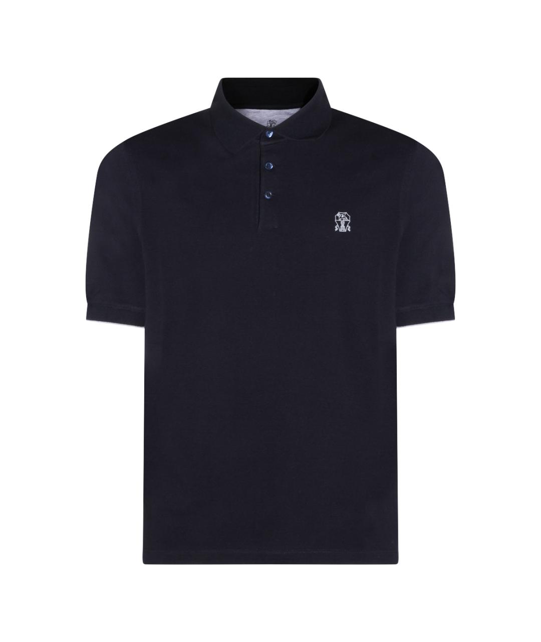 BRUNELLO CUCINELLI Темно-синее хлопковое поло с коротким рукавом, фото 1