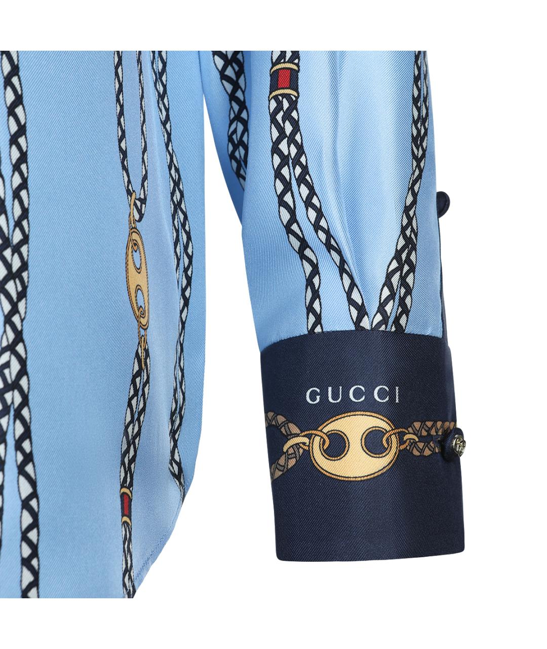 GUCCI Голубая шелковая рубашка, фото 4