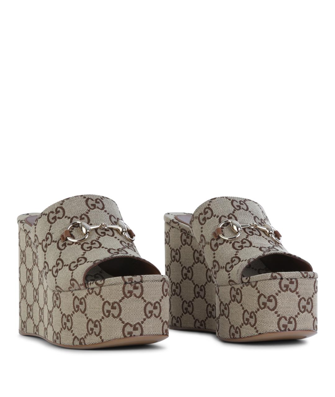 GUCCI Бежевые текстильные сабо, фото 2