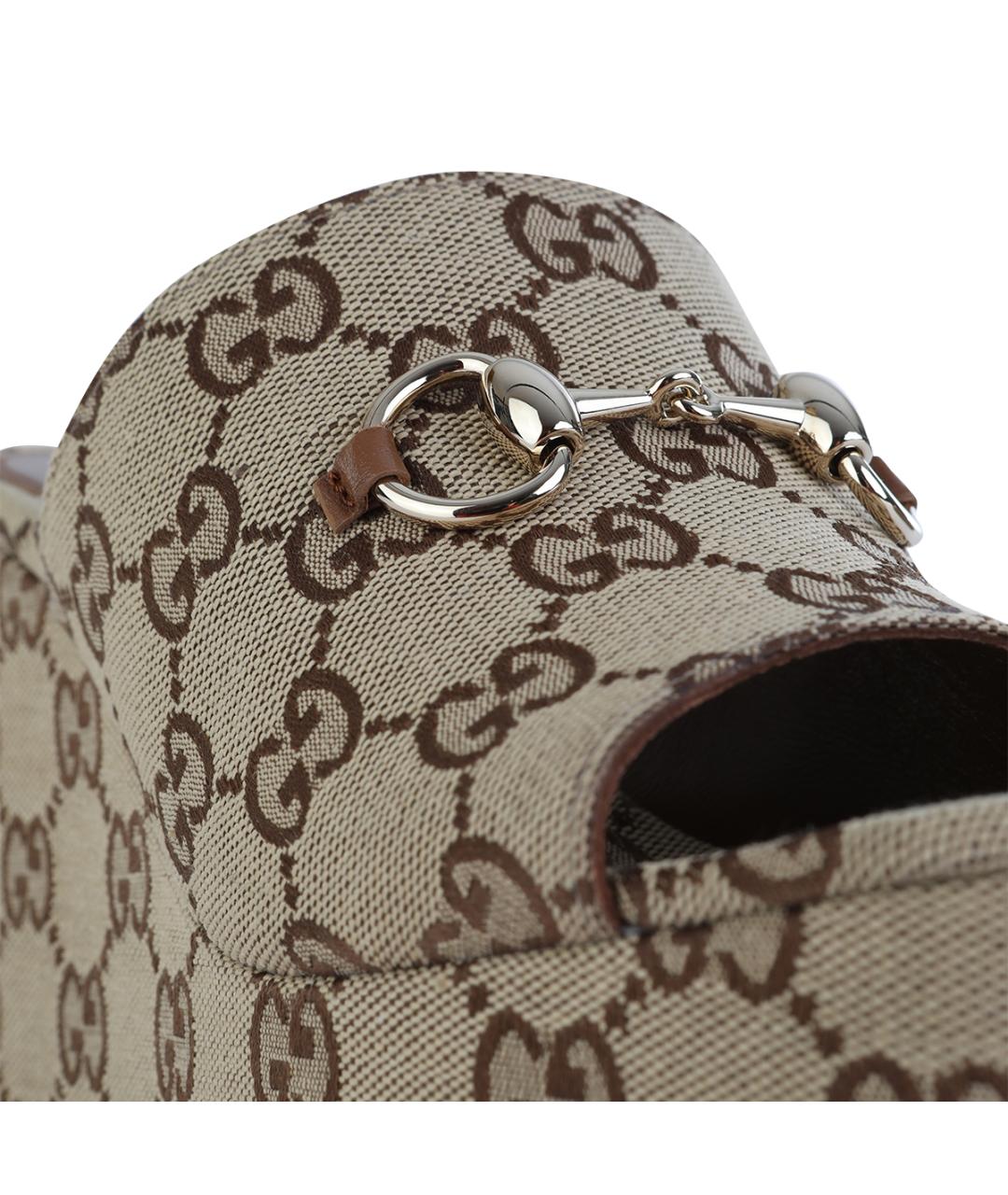 GUCCI Бежевые текстильные сабо, фото 4