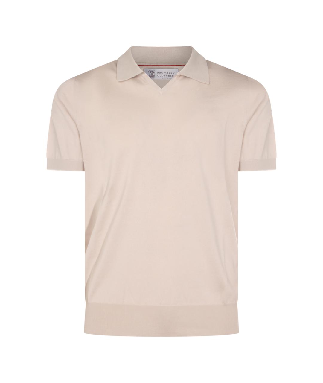 BRUNELLO CUCINELLI Бежевое хлопковое поло с коротким рукавом, фото 1