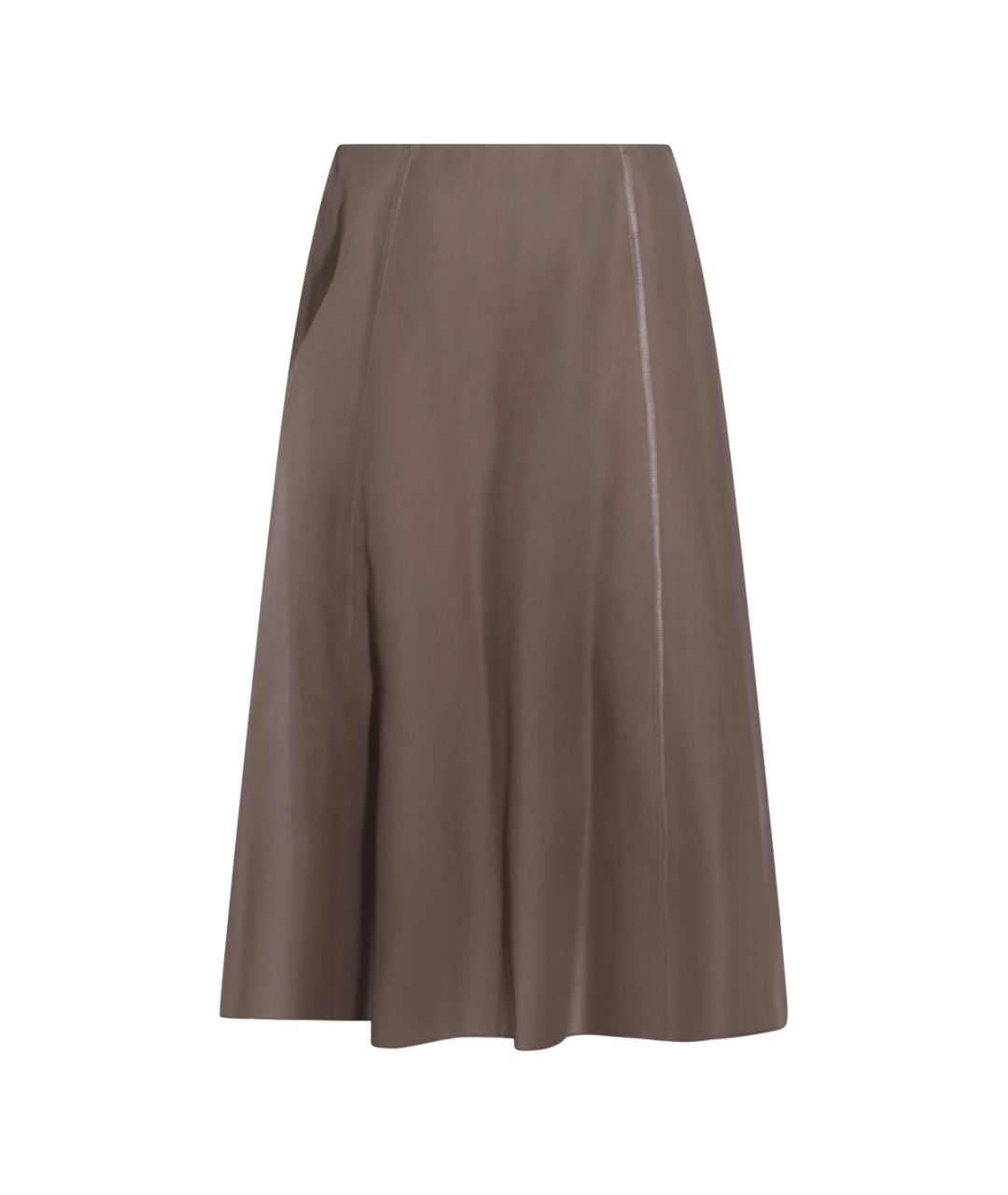 BRUNELLO CUCINELLI Коричневая шелковая юбка миди, фото 1
