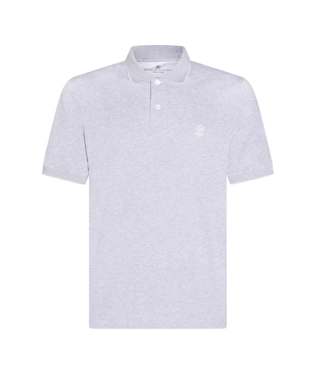 BRUNELLO CUCINELLI Серое хлопковое поло с коротким рукавом, фото 1