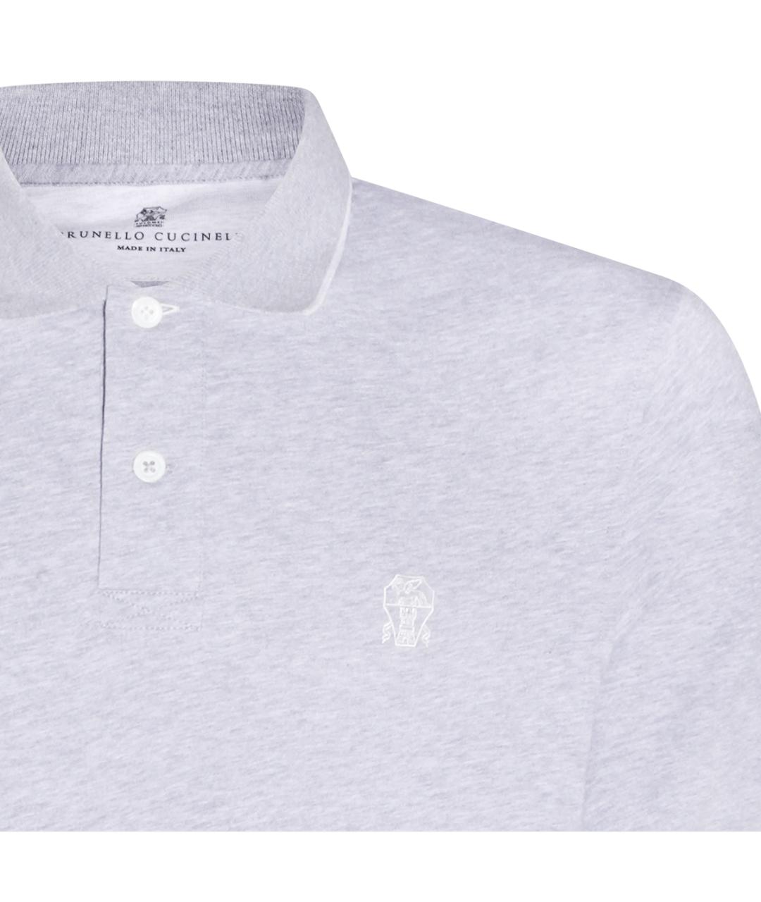 BRUNELLO CUCINELLI Серое хлопковое поло с коротким рукавом, фото 3