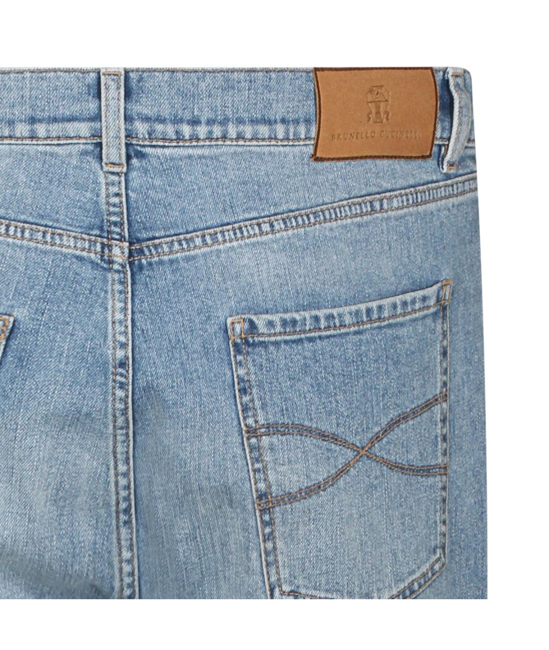 BRUNELLO CUCINELLI Голубые хлопковые прямые джинсы, фото 4