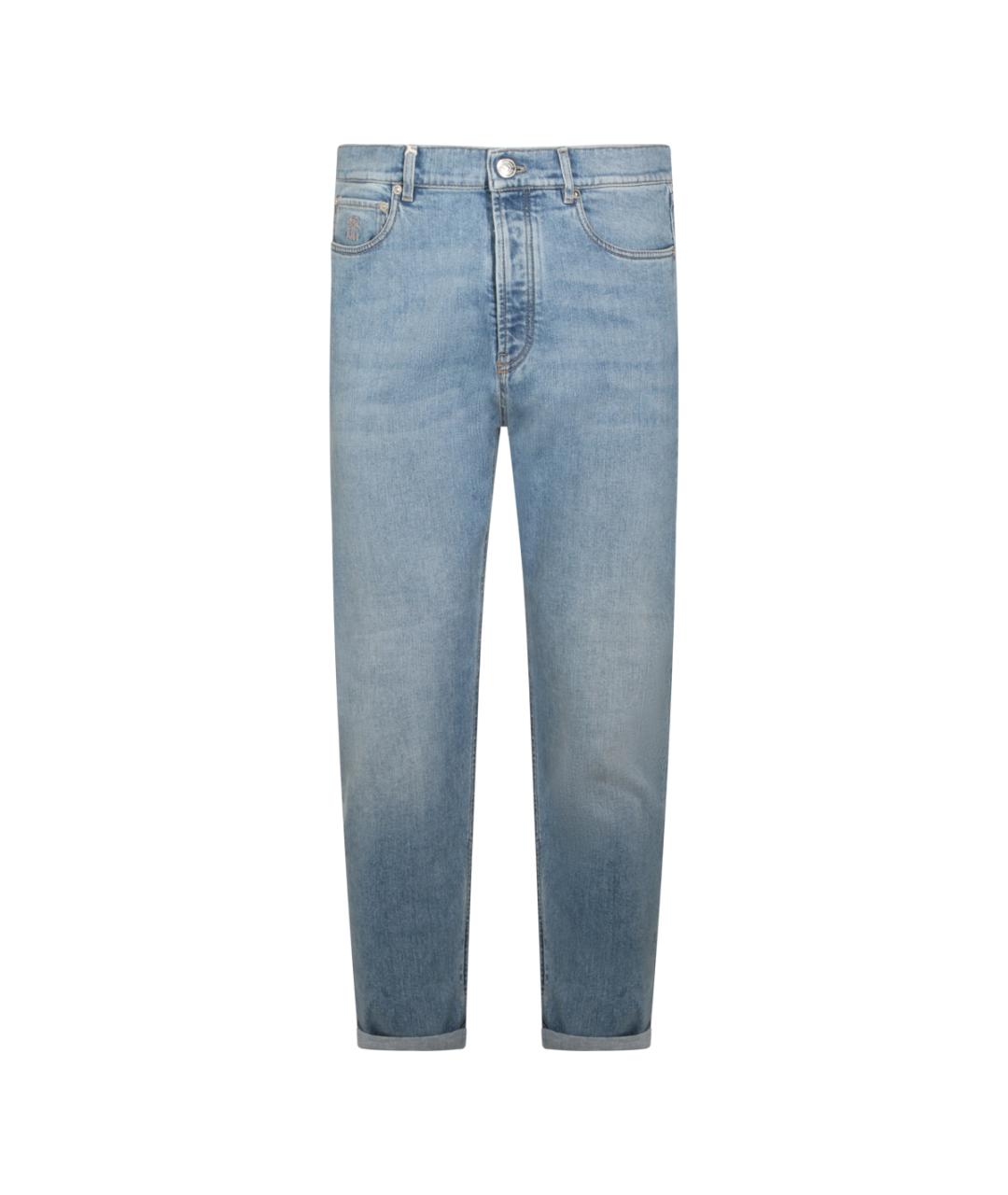 BRUNELLO CUCINELLI Голубые хлопковые прямые джинсы, фото 1