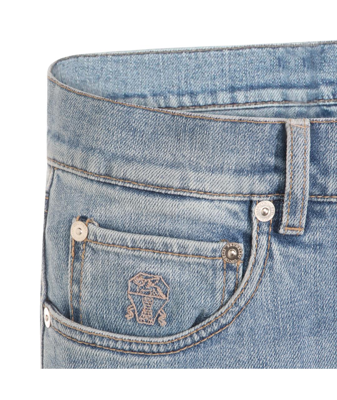 BRUNELLO CUCINELLI Голубые хлопковые прямые джинсы, фото 3