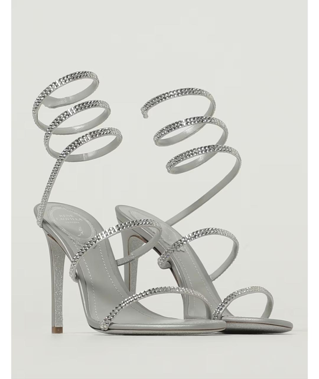 RENE CAOVILLA Серебряные текстильные босоножки, фото 2