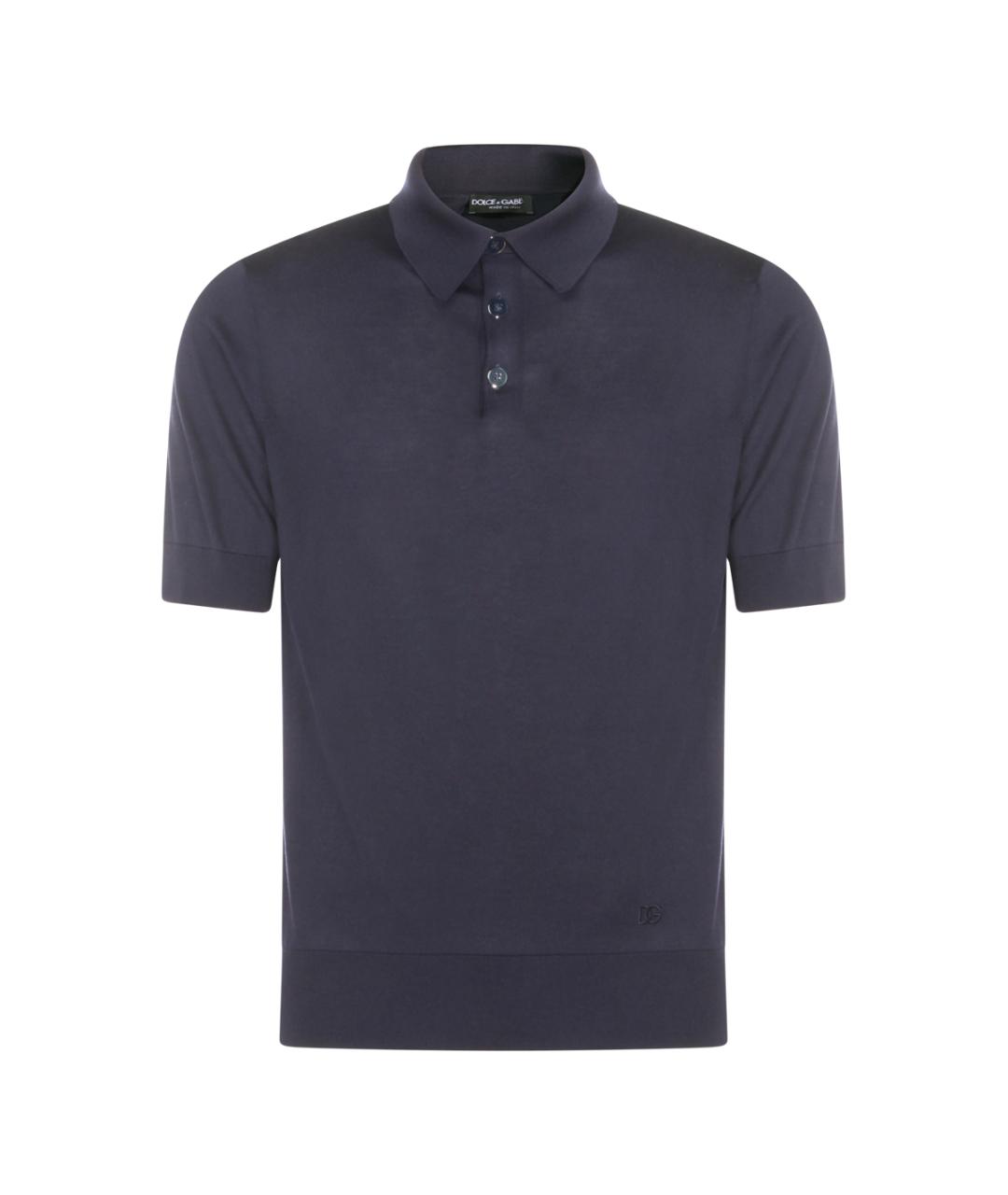 DOLCE&GABBANA Темно-синее вискозное поло с коротким рукавом, фото 1
