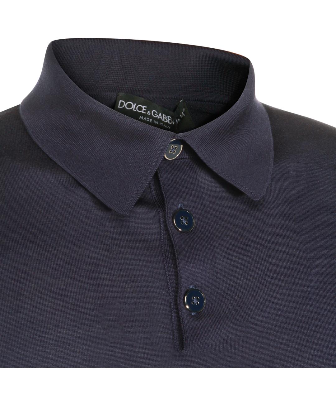 DOLCE&GABBANA Темно-синее вискозное поло с коротким рукавом, фото 3