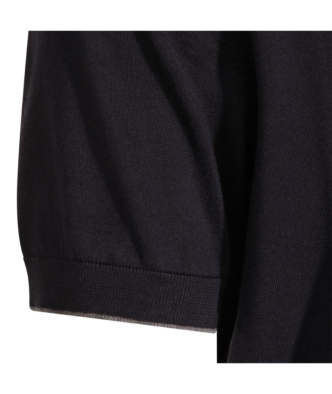 BRUNELLO CUCINELLI Темно-синее хлопковое поло с коротким рукавом, фото 3