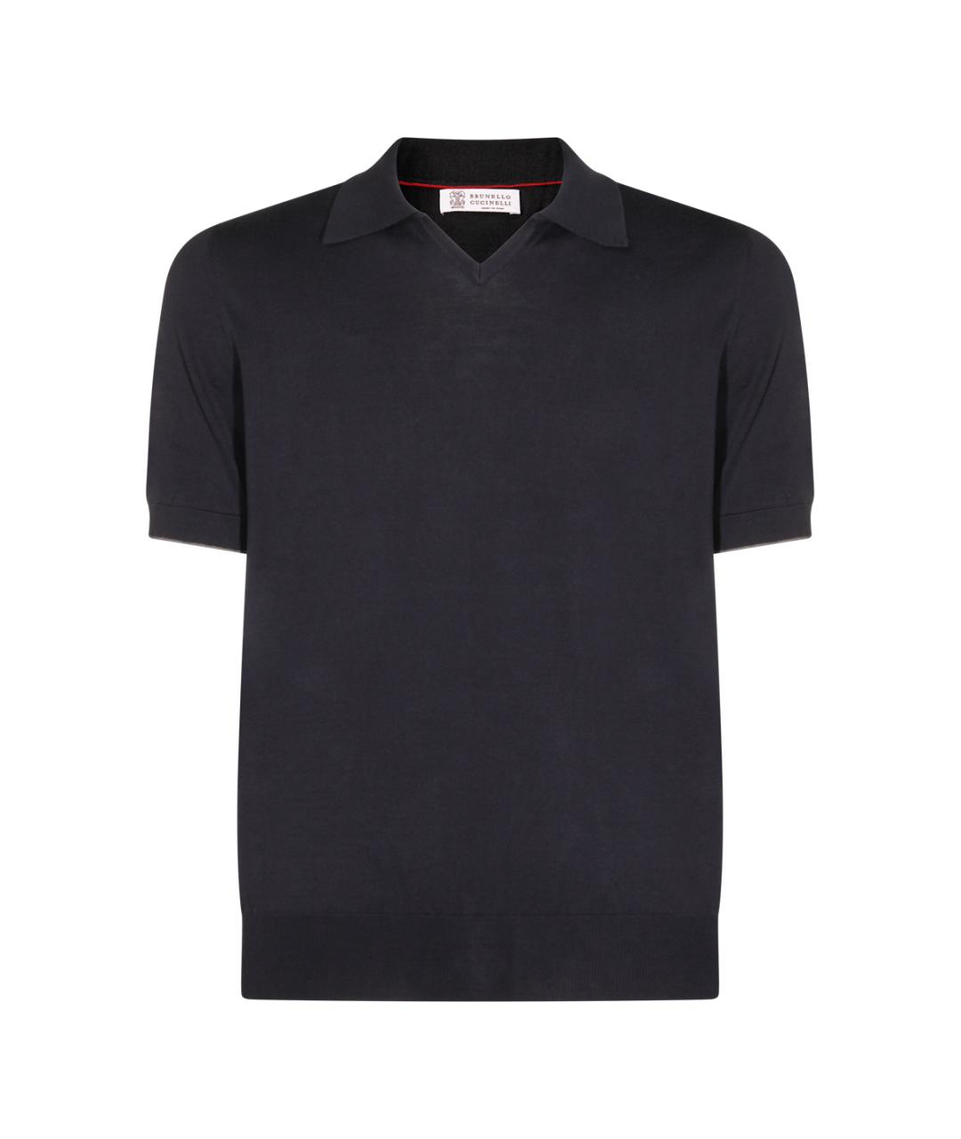 BRUNELLO CUCINELLI Темно-синее хлопковое поло с коротким рукавом, фото 1