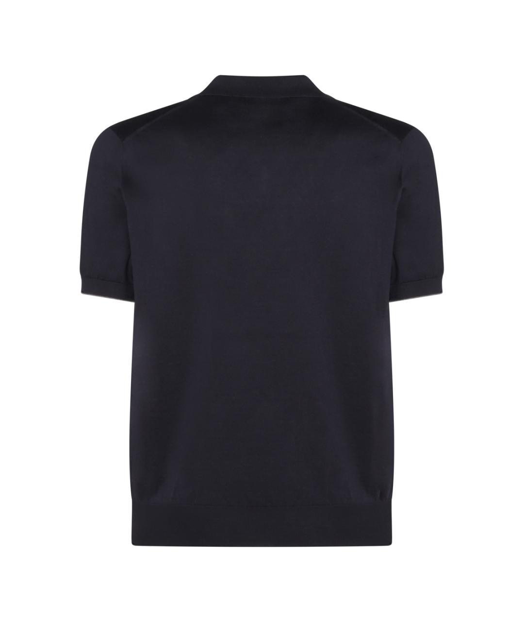 BRUNELLO CUCINELLI Темно-синее хлопковое поло с коротким рукавом, фото 2