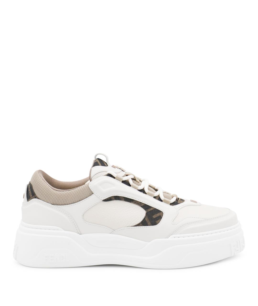 FENDI Белые кожаные низкие кроссовки / кеды, фото 1