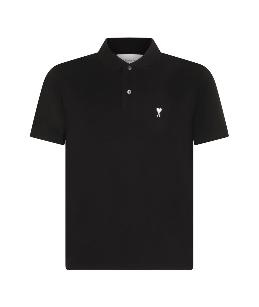 Ami Paris Черное хлопковое поло с коротким рукавом, фото 1