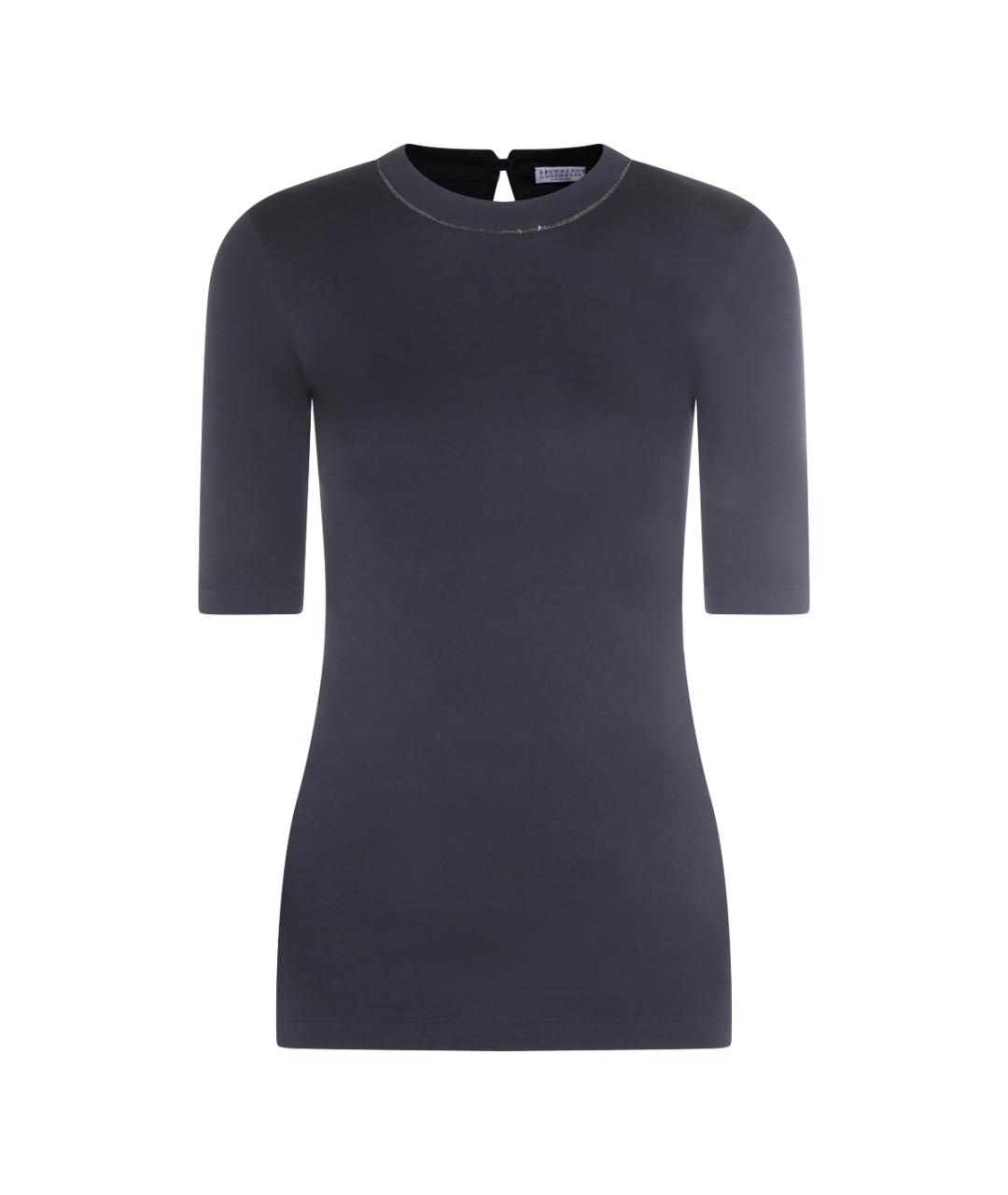 BRUNELLO CUCINELLI Темно-синий хлопко-эластановый джемпер / свитер, фото 1