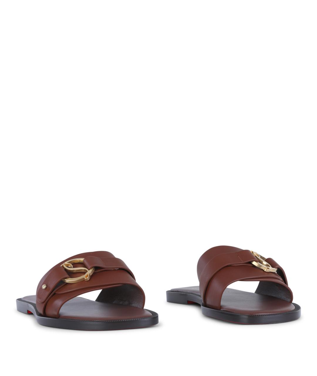 CHRISTIAN LOUBOUTIN Коричневые кожаные шлепанцы, фото 2