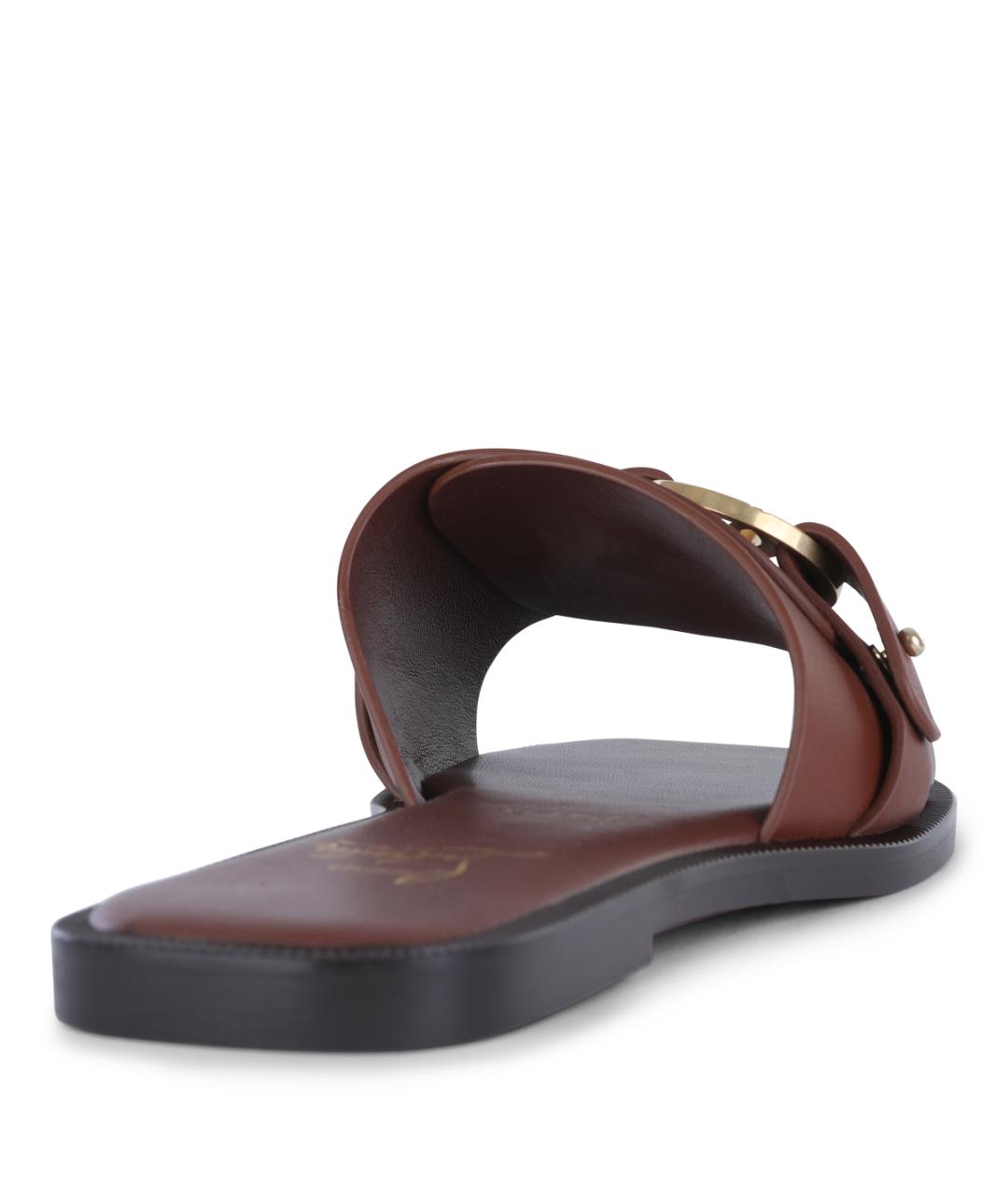 CHRISTIAN LOUBOUTIN Коричневые кожаные шлепанцы, фото 3