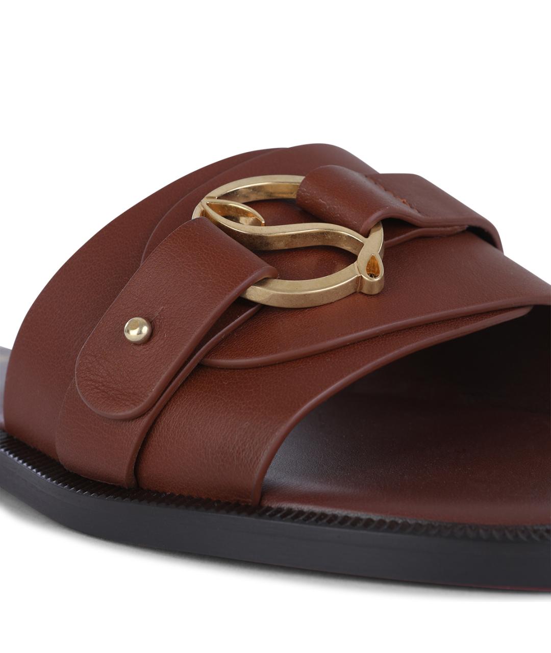 CHRISTIAN LOUBOUTIN Коричневые кожаные шлепанцы, фото 4