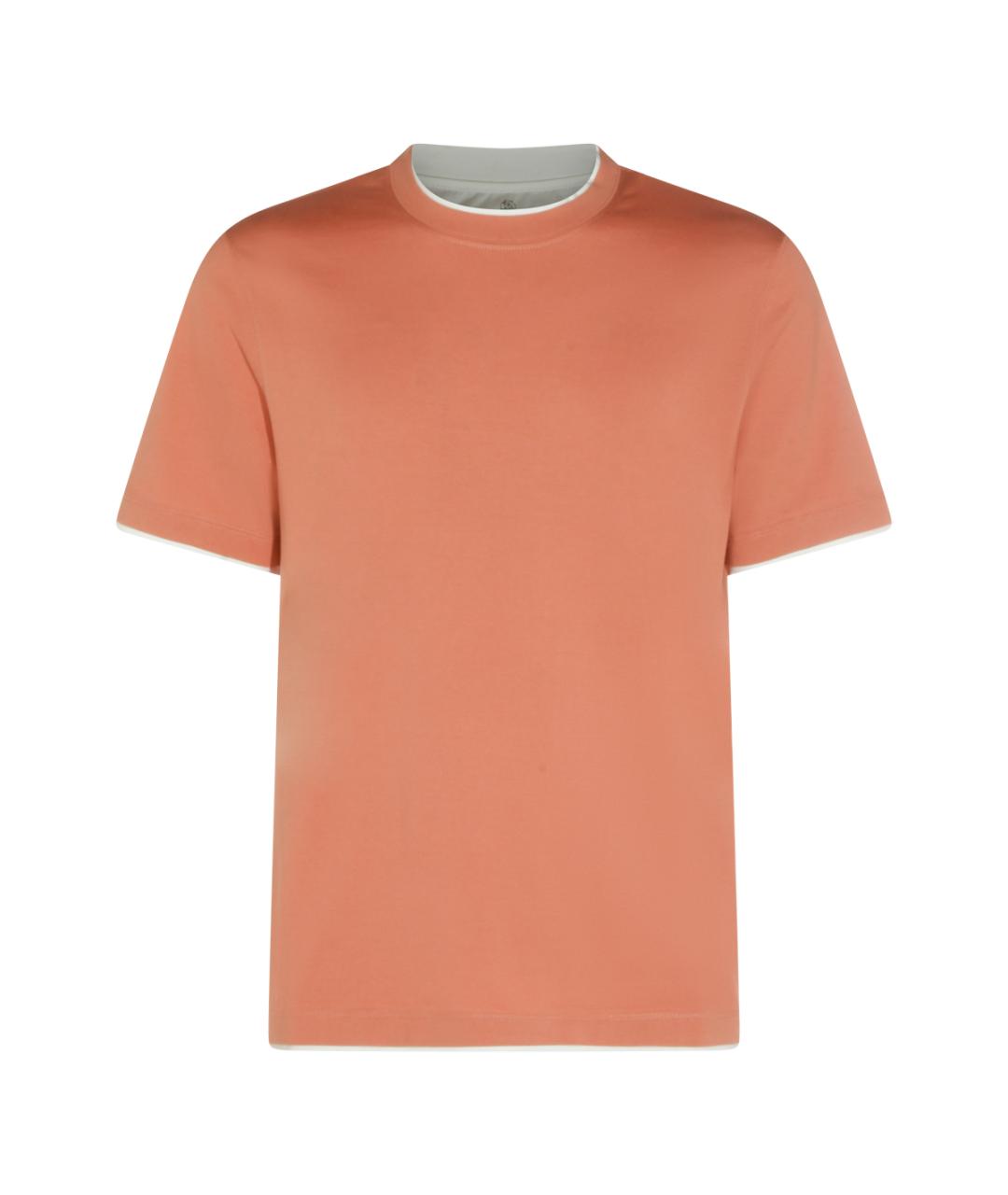 BRUNELLO CUCINELLI Оранжевая хлопковая футболка, фото 1