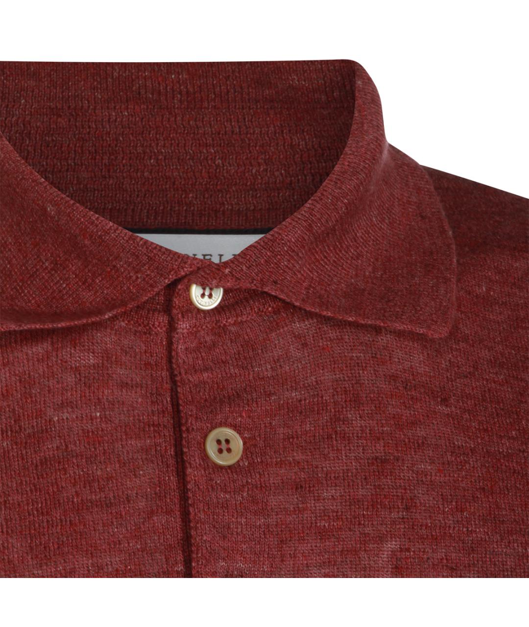 BRUNELLO CUCINELLI Красное хлопко-леновое поло с коротким рукавом, фото 3