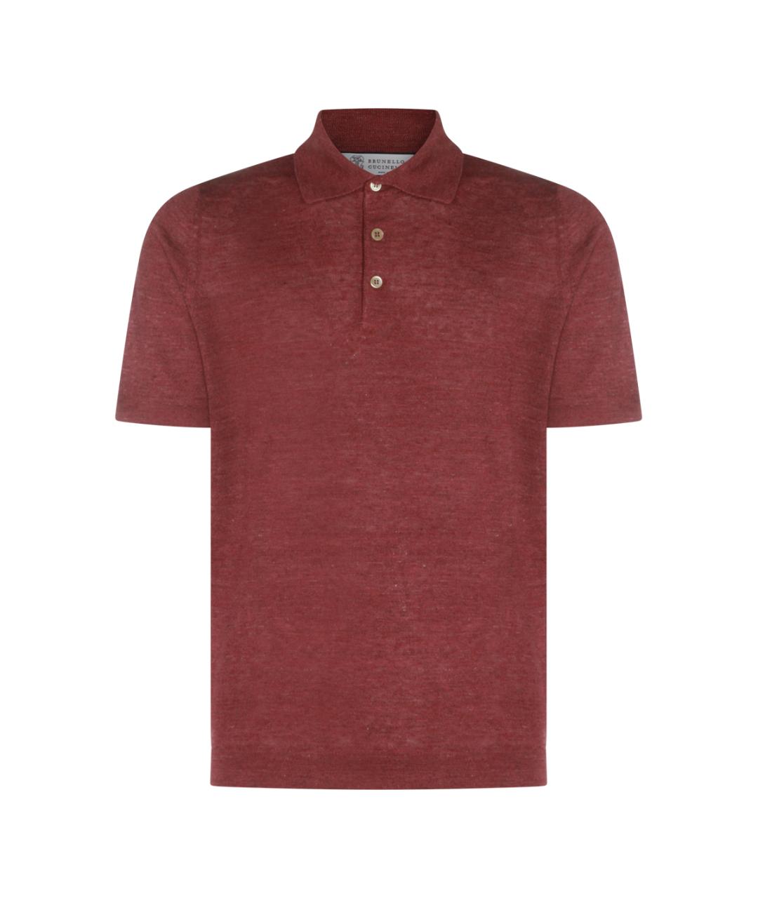 BRUNELLO CUCINELLI Красное хлопко-леновое поло с коротким рукавом, фото 1