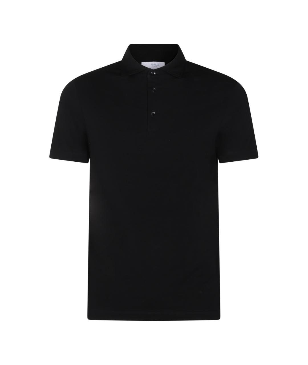 MALO Черное хлопковое поло с коротким рукавом, фото 1