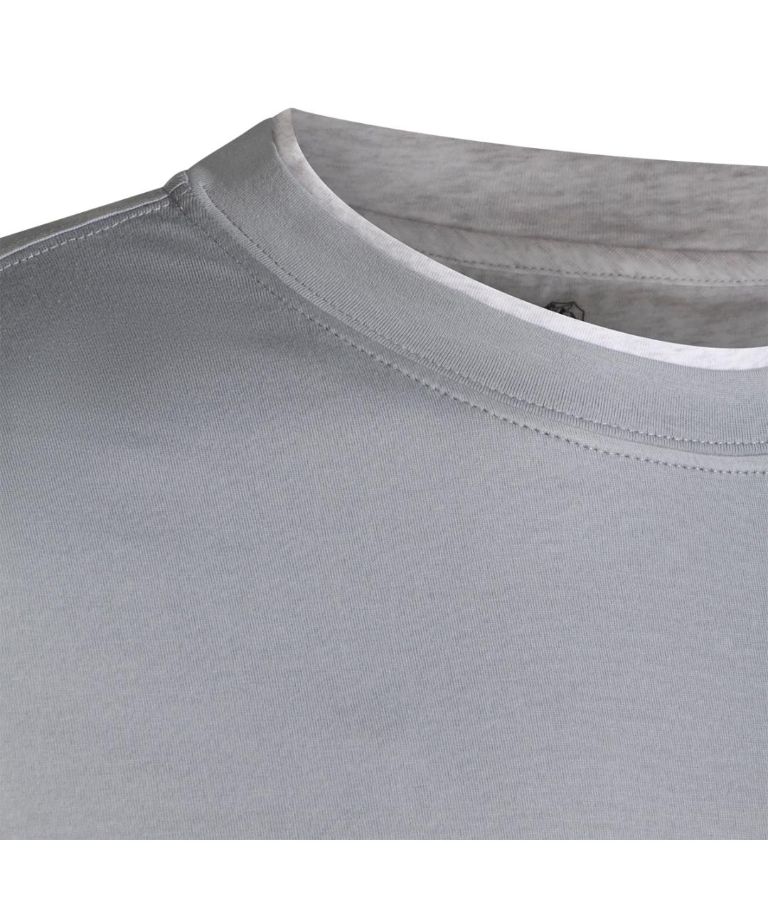 BRUNELLO CUCINELLI Голубая хлопковая футболка, фото 4