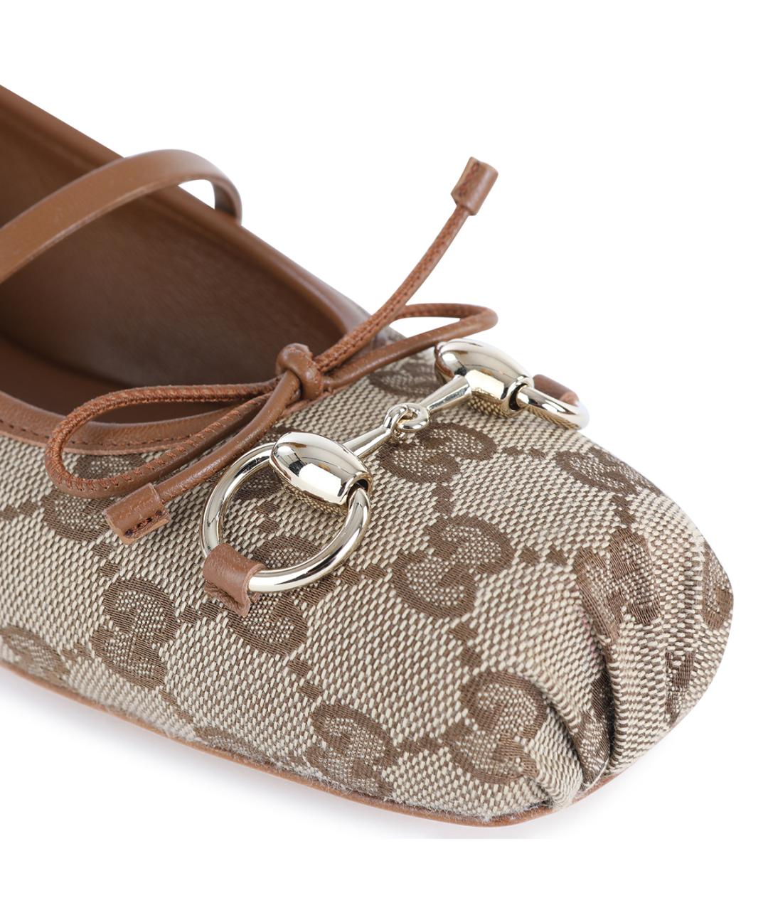 GUCCI Бежевые текстильные балетки, фото 4