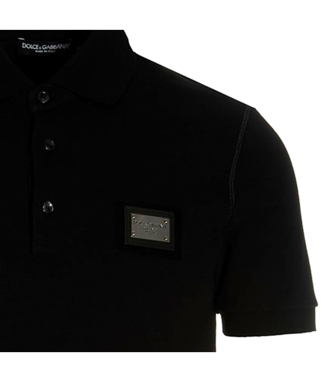 DOLCE&GABBANA Черное хлопковое поло с коротким рукавом, фото 3