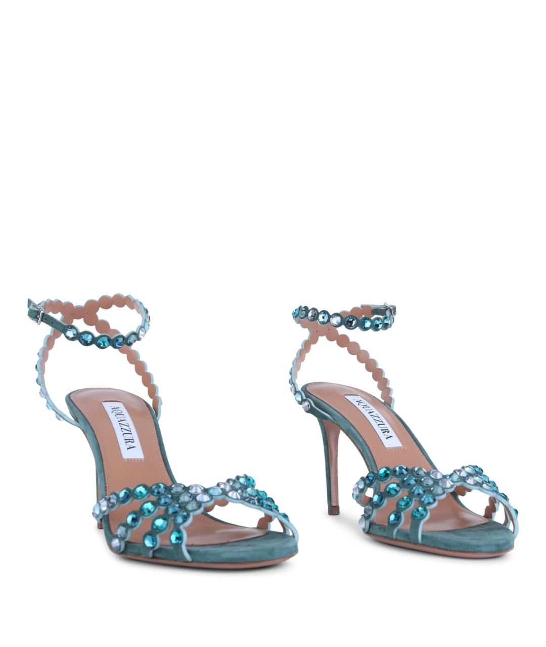 AQUAZZURA Бирюзовые кожаные босоножки, фото 2